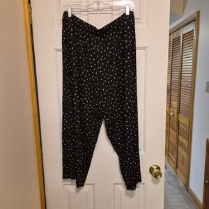J Jill Wearever Black White Polka Dot Plisse Pleated Wide Leg Pant Womens Medium